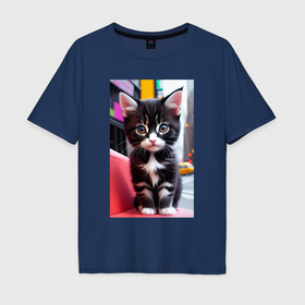 Мужская футболка хлопок Oversize с принтом Милый городской котёнок , 100% хлопок | свободный крой, круглый ворот, “спинка” длиннее передней части | 