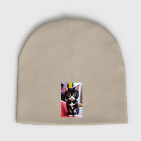 Мужская шапка демисезонная с принтом Милый городской котёнок ,  |  | Тематика изображения на принте: 