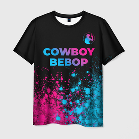 Мужская футболка 3D с принтом Cowboy Bebop   neon gradient: символ сверху в Петрозаводске, 100% полиэфир | прямой крой, круглый вырез горловины, длина до линии бедер | 