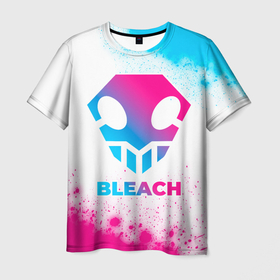 Мужская футболка 3D с принтом Bleach neon gradient style , 100% полиэфир | прямой крой, круглый вырез горловины, длина до линии бедер | Тематика изображения на принте: 