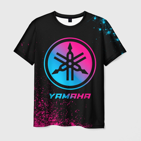 Мужская футболка 3D с принтом Yamaha   neon gradient в Кировске, 100% полиэфир | прямой крой, круглый вырез горловины, длина до линии бедер | 