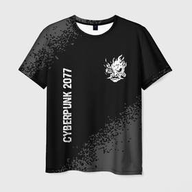 Мужская футболка 3D с принтом Cyberpunk 2077 glitch на темном фоне: надпись, символ в Екатеринбурге, 100% полиэфир | прямой крой, круглый вырез горловины, длина до линии бедер | 