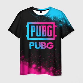Мужская футболка 3D с принтом PUBG   neon gradient в Санкт-Петербурге, 100% полиэфир | прямой крой, круглый вырез горловины, длина до линии бедер | Тематика изображения на принте: 
