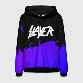 Мужская толстовка 3D с принтом Slayer purple grunge в Екатеринбурге, 100% полиэстер | двухслойный капюшон со шнурком для регулировки, мягкие манжеты на рукавах и по низу толстовки, спереди карман-кенгуру с мягким внутренним слоем. | 