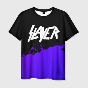 Мужская футболка 3D с принтом Slayer purple grunge , 100% полиэфир | прямой крой, круглый вырез горловины, длина до линии бедер | 