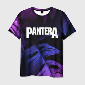 Мужская футболка 3D с принтом Pantera neon monstera в Белгороде, 100% полиэфир | прямой крой, круглый вырез горловины, длина до линии бедер | 