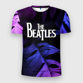 Мужская футболка 3D Slim с принтом The Beatles neon monstera в Санкт-Петербурге, 100% полиэстер с улучшенными характеристиками | приталенный силуэт, круглая горловина, широкие плечи, сужается к линии бедра | 