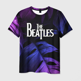 Мужская футболка 3D с принтом The Beatles neon monstera в Кировске, 100% полиэфир | прямой крой, круглый вырез горловины, длина до линии бедер | 
