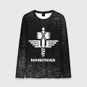 Мужской лонгслив 3D с принтом Manowar с потертостями на темном фоне в городе Новоалтайск, 100% полиэстер | длинные рукава, круглый вырез горловины, полуприлегающий силуэт | 