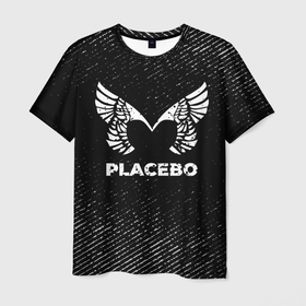 Мужская футболка 3D с принтом Placebo с потертостями на темном фоне в Екатеринбурге, 100% полиэфир | прямой крой, круглый вырез горловины, длина до линии бедер | 