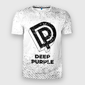 Мужская футболка 3D Slim с принтом Deep Purple с потертостями на светлом фоне в Белгороде, 100% полиэстер с улучшенными характеристиками | приталенный силуэт, круглая горловина, широкие плечи, сужается к линии бедра | Тематика изображения на принте: 