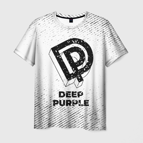 Мужская футболка 3D с принтом Deep Purple с потертостями на светлом фоне в Новосибирске, 100% полиэфир | прямой крой, круглый вырез горловины, длина до линии бедер | Тематика изображения на принте: 
