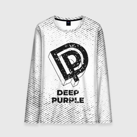 Мужской лонгслив 3D с принтом Deep Purple с потертостями на светлом фоне в Белгороде, 100% полиэстер | длинные рукава, круглый вырез горловины, полуприлегающий силуэт | Тематика изображения на принте: 