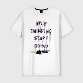 Мужская футболка хлопок Slim с принтом stpp thinking start diong в Курске, 92% хлопок, 8% лайкра | приталенный силуэт, круглый вырез ворота, длина до линии бедра, короткий рукав | 