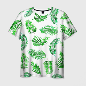 Мужская футболка 3D с принтом Лесной папоротник нарисованный акварелью в Курске, 100% полиэфир | прямой крой, круглый вырез горловины, длина до линии бедер | Тематика изображения на принте: 