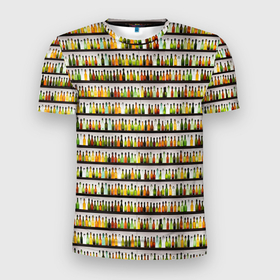 Мужская футболка 3D Slim с принтом бутылки с разным алкоголем в Кировске, 100% полиэстер с улучшенными характеристиками | приталенный силуэт, круглая горловина, широкие плечи, сужается к линии бедра | Тематика изображения на принте: 