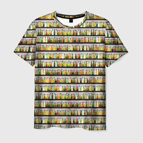 Мужская футболка 3D с принтом бутылки с разным алкоголем в Кировске, 100% полиэфир | прямой крой, круглый вырез горловины, длина до линии бедер | Тематика изображения на принте: 