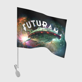 Флаг для автомобиля с принтом Futurama:  Planet Express ship , 100% полиэстер | Размер: 30*21 см | Тематика изображения на принте: 