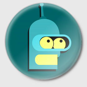 Значок с принтом Futurama: голова Бендера ,  металл | круглая форма, металлическая застежка в виде булавки | Тематика изображения на принте: 