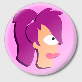 Значок с принтом Futurama: голова Лилы в Кировске,  металл | круглая форма, металлическая застежка в виде булавки | Тематика изображения на принте: 