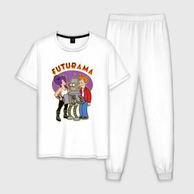 Мужская пижама хлопок с принтом Бендер Лила и Фрай в Екатеринбурге, 100% хлопок | брюки и футболка прямого кроя, без карманов, на брюках мягкая резинка на поясе и по низу штанин
 | 
