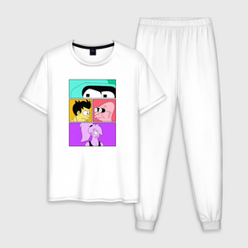 Мужская пижама хлопок с принтом Futurama: Бендер Лила Фрай и профессор   комикс , 100% хлопок | брюки и футболка прямого кроя, без карманов, на брюках мягкая резинка на поясе и по низу штанин
 | 