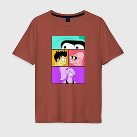 Мужская футболка хлопок Oversize с принтом Futurama: Бендер Лила Фрай и профессор   комикс , 100% хлопок | свободный крой, круглый ворот, “спинка” длиннее передней части | 