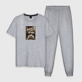 Мужская пижама хлопок с принтом Кот диванный критик в Тюмени, 100% хлопок | брюки и футболка прямого кроя, без карманов, на брюках мягкая резинка на поясе и по низу штанин
 | 