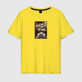 Мужская футболка хлопок Oversize с принтом Кот диванный критик в Белгороде, 100% хлопок | свободный крой, круглый ворот, “спинка” длиннее передней части | 