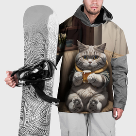 Накидка на куртку 3D с принтом Кот сидит на диване с напитком в Кировске, 100% полиэстер |  | Тематика изображения на принте: 