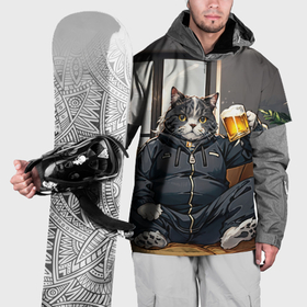 Накидка на куртку 3D с принтом Толстый кот со стаканом пива в Белгороде, 100% полиэстер |  | 