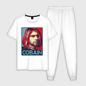 Мужская пижама хлопок с принтом Nirvana   Kurt Cobain , 100% хлопок | брюки и футболка прямого кроя, без карманов, на брюках мягкая резинка на поясе и по низу штанин
 | Тематика изображения на принте: 