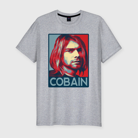Мужская футболка хлопок Slim с принтом Nirvana   Kurt Cobain в Курске, 92% хлопок, 8% лайкра | приталенный силуэт, круглый вырез ворота, длина до линии бедра, короткий рукав | Тематика изображения на принте: 