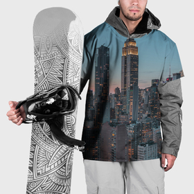 Накидка на куртку 3D с принтом Утренний город с небоскребами в Тюмени, 100% полиэстер |  | Тематика изображения на принте: 