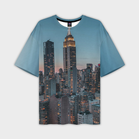 Мужская футболка oversize 3D с принтом Утренний город с небоскребами в Тюмени,  |  | Тематика изображения на принте: 