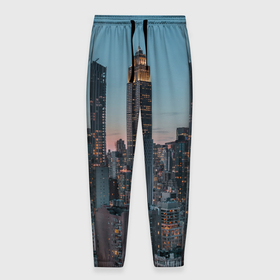 Мужские брюки 3D с принтом Утренний город с небоскребами в Тюмени, 100% полиэстер | манжеты по низу, эластичный пояс регулируется шнурком, по бокам два кармана без застежек, внутренняя часть кармана из мелкой сетки | 