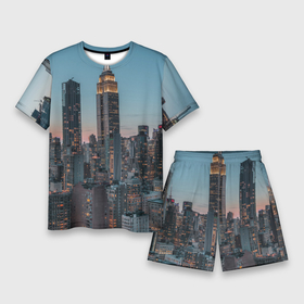 Мужской костюм с шортами 3D с принтом Утренний город с небоскребами в Тюмени,  |  | Тематика изображения на принте: 