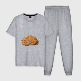 Мужская пижама хлопок с принтом Пиксельный спящий котик , 100% хлопок | брюки и футболка прямого кроя, без карманов, на брюках мягкая резинка на поясе и по низу штанин
 | 