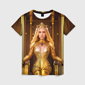 Женская футболка 3D с принтом Девушка королева на троне в Екатеринбурге, 100% полиэфир ( синтетическое хлопкоподобное полотно) | прямой крой, круглый вырез горловины, длина до линии бедер | 