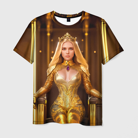 Мужская футболка 3D с принтом Девушка королева на троне в Екатеринбурге, 100% полиэфир | прямой крой, круглый вырез горловины, длина до линии бедер | 