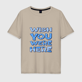 Мужская футболка хлопок Oversize с принтом Надпись Wish you were here   для самых любимых в Белгороде, 100% хлопок | свободный крой, круглый ворот, “спинка” длиннее передней части | 