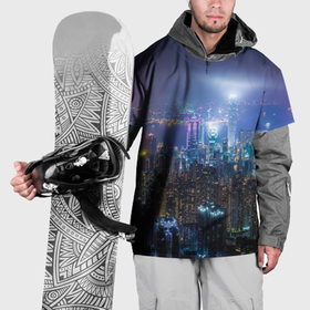Накидка на куртку 3D с принтом Большой город в розово голубых огнях , 100% полиэстер |  | Тематика изображения на принте: 