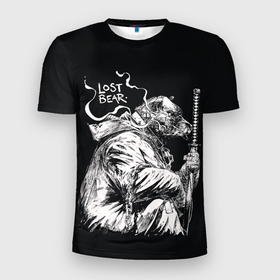 Мужская футболка 3D Slim с принтом Последний медведь самурай в Петрозаводске, 100% полиэстер с улучшенными характеристиками | приталенный силуэт, круглая горловина, широкие плечи, сужается к линии бедра | 