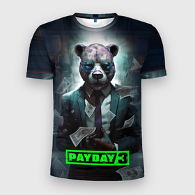 Мужская футболка 3D Slim с принтом Payday  3 bear в Тюмени, 100% полиэстер с улучшенными характеристиками | приталенный силуэт, круглая горловина, широкие плечи, сужается к линии бедра | 