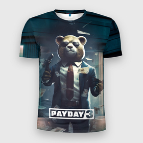 Мужская футболка 3D Slim с принтом Payday  3  bear в Тюмени, 100% полиэстер с улучшенными характеристиками | приталенный силуэт, круглая горловина, широкие плечи, сужается к линии бедра | 
