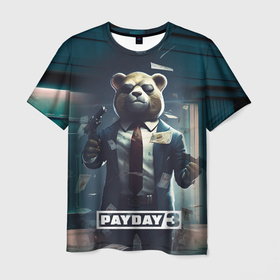 Мужская футболка 3D с принтом Payday  3  bear в Новосибирске, 100% полиэфир | прямой крой, круглый вырез горловины, длина до линии бедер | 