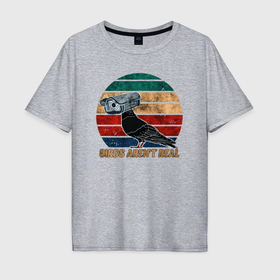 Мужская футболка хлопок Oversize с принтом Birds Arent Real в Тюмени, 100% хлопок | свободный крой, круглый ворот, “спинка” длиннее передней части | Тематика изображения на принте: 