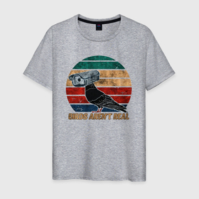 Мужская футболка хлопок с принтом Birds Arent Real в Тюмени, 100% хлопок | прямой крой, круглый вырез горловины, длина до линии бедер, слегка спущенное плечо. | Тематика изображения на принте: 