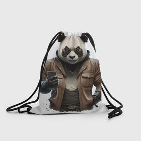 Рюкзак-мешок 3D с принтом Стильная панда в Кировске, 100% полиэстер | плотность ткани — 200 г/м2, размер — 35 х 45 см; лямки — толстые шнурки, застежка на шнуровке, без карманов и подкладки | 