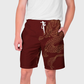 Мужские шорты 3D с принтом Золотой дракон в Курске,  полиэстер 100% | прямой крой, два кармана без застежек по бокам. Мягкая трикотажная резинка на поясе, внутри которой широкие завязки. Длина чуть выше колен | 